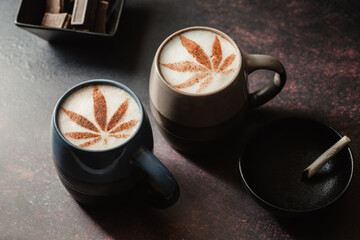 CBD Cannabis coffee with vape and joint. chill out vibes with CBD beverages, edibles and cannabis...