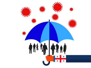 Business people vector flat illustration during Coronavirus Covid-19. Coronavirus infection control. Immune system protectio, support. 
government protection with umbrella
