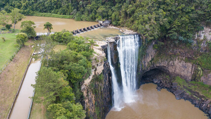 Salto Barão do Rio Branco - Prudentópolis - PR. Aerial view of a large waterfall in the midst of...