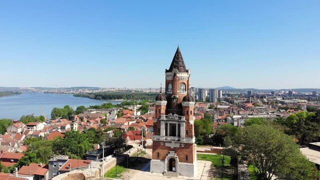 Drone video of Gardos tower in Zemun, city of Belgrade, Serbia
