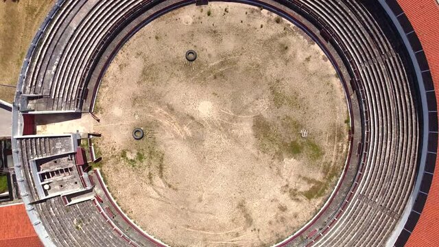 Aerial view of an abandoned bullring, Plaza de toros. High quality 4k footage