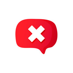 Red speech bubble with white cross symbol.