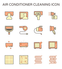 Air conditioner and air compressor cleaning work and tools vector icon set design, editable stroke.