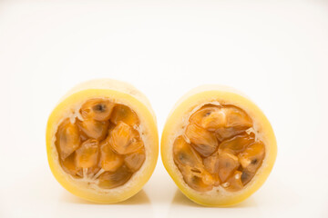 Exotic tropical fruit called curuba (Passiflora tripartita)