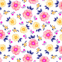 Colorful Flowers Pattern and small flowers, Yellow and pink daisies design