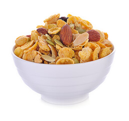 Healthy breakfast with cereal isolated on white