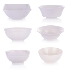 Empty ceramic bowl isolated on white background.