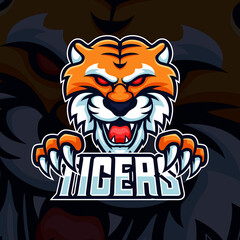 Beast Tiger head with paws and team text mascot logo vector. Modern Illustration esport gaming template design with club name typography