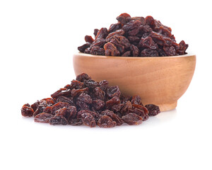 Dried raisins on a white background
