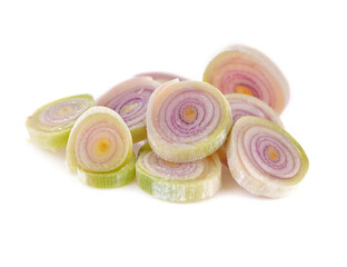 sliced lemongrass on white background