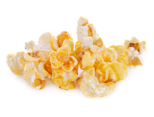 fresh tasty popcorn isolated on white background.