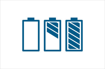 Battery Set Blue Color On White Background. Blue Flat Style Vector Illustration