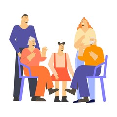 Happy family stay at home. Vector design.