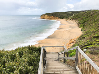 Scenery view of Bells Beach. Bells Beach is a coastal locality of Victoria, Australia in Surf Coast Shire and a renowned surf beach, located 100 km south-west of Melbourne