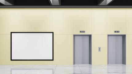 Mock up sign and billboard on wall near elevator