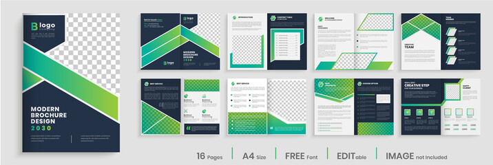 Gradient modern brochure template layout design, elegant business profile layout, 16 pages, annual report, multipage brochure template layout. - obrazy, fototapety, plakaty