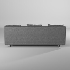 Sillón gris con un fondo blanco visto desde atrás © Lucas