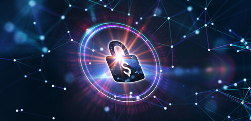 Cyber security data protection business technology privacy concept. Young businessman  select the icon security on the virtual display.