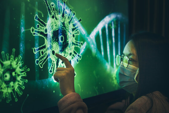 Sick woman with mask quarantine herself at home during covid-19 period, Concept of Covid-19 quarantine at home. Emotional stress and sadden of people at home during covid-19 period.