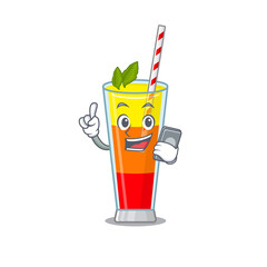 Tequila sunrise cocktail caricature character speaking with friends on phone