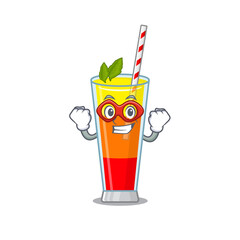A cartoon drawing of tequila sunrise cocktail in a Super hero character