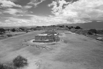 Monte Alban sitio arqueológico Oaxaca Blanco y Negro paisaje 