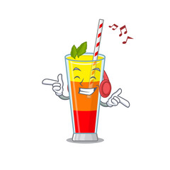 Tequila sunrise cocktail Cartoon design concept listening music on headphone