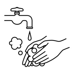 Washing hands with tap water and soap
