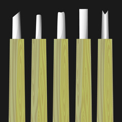 Wood carving tool set isolated on dark gray background. Object tool design for carving.