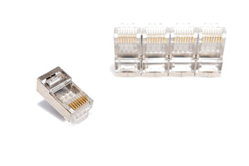 Ethernet RJ45 Connector, for modular crimp cable connection with isolated on white background....