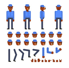 Bear courier character creation set. Create your own pose, action, animation. Flat design vector illustration