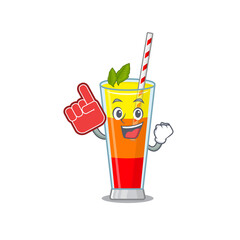 Tequila sunrise cocktail in cartoon drawing character design with Foam finger