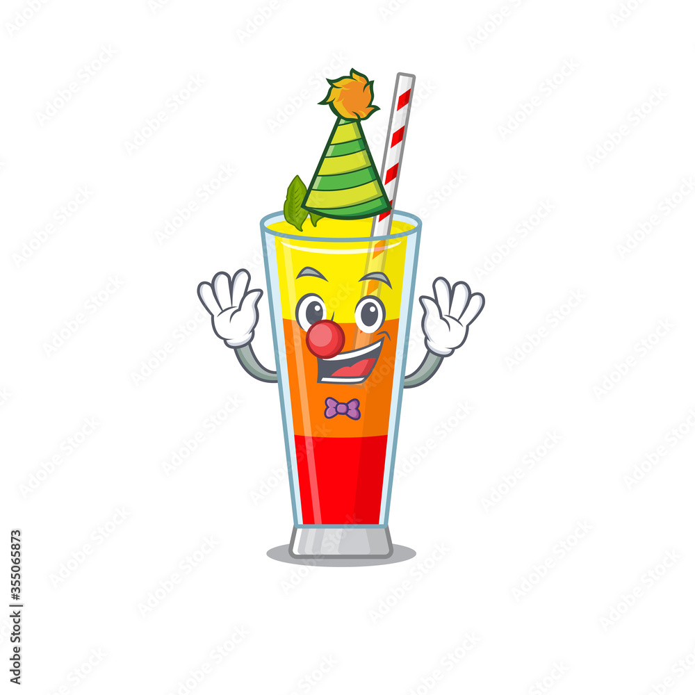 Sticker smiley clown tequila sunrise cocktail cartoon character design concept