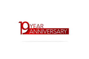 19 year anniversary, minimalist logo. jubilee, greeting card. Birthday invitation. year sign. Red space vector illustration on white background - Vector