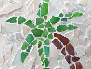 Sea Glass Mosaic, patterns made from Ocean glass, its a lifestyle background made with natural colours of blue, green, brown and white, hand made feeling like handcraft.