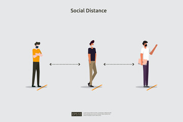Social distancing prevention illustration concept. protect from COVID-19 coronavirus outbreak spreading. keep 1-2 meter distance space between people. flat style vector