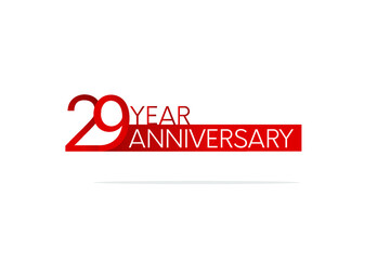 29 year anniversary, minimalist logo. jubilee, greeting card. Birthday invitation. year sign. Red space vector illustration on white background - Vector