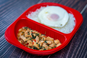 stir fried chicken with basil and fried egg