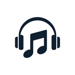 Headphones flat icon with musical note