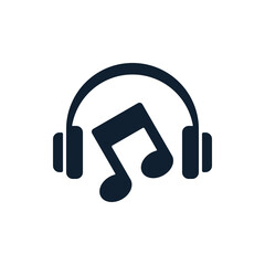 Headphones minimal icon with musical note
