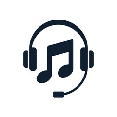 Headphones icon with musical note and microphone