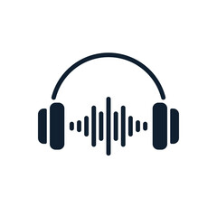 Headphones simple icon with sound waves