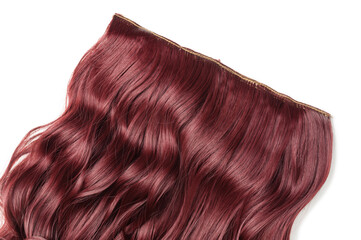 Single piece clip in claret red wavy synthetic hair extensions
