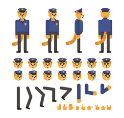 Cat policeman creation kit. Create your own pose, action, animation. Simple design vector illustration