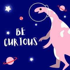 Dinosaur in space vector illustration for kids in flat style