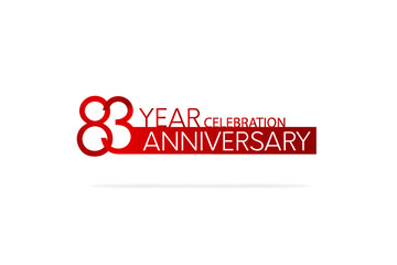 83 year anniversary, minimalist logo. jubilee, greeting card. Birthday invitation. year sign. Red space vector illustration on white background - Vector