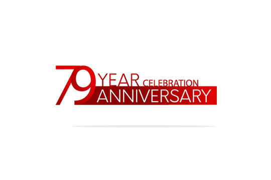 79 year anniversary, minimalist logo. jubilee, greeting card. Birthday invitation. year sign. Red space vector illustration on white background - Vector