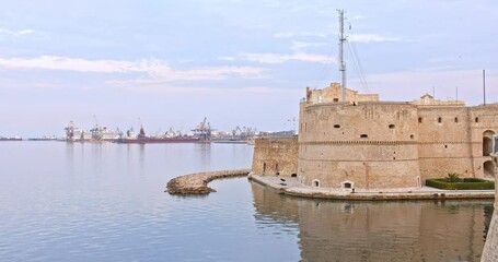 View of Taranto city in the morning, aragonese castle