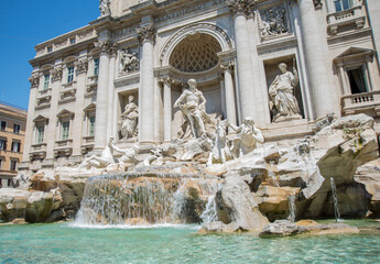 Famous Trevi fountain building without people in foreground. Central part