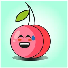 Fotobehang Cute cherry fruit emoticon cartoon mascot character design © KusenAlwi
